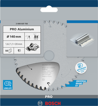Hoja de sierra circular de aluminio Bosch PRO 140×1,6×20 mm.